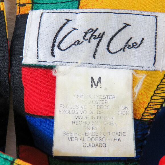 Kathy Che 80s Vintage Multicolor Abstract Short Sleeve Retro Blouse Size Medium - Picture 7 of 7